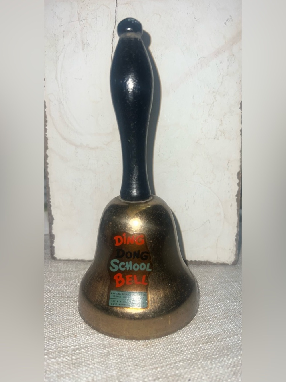 Brass School house Vintage Bell - wooden handle still works